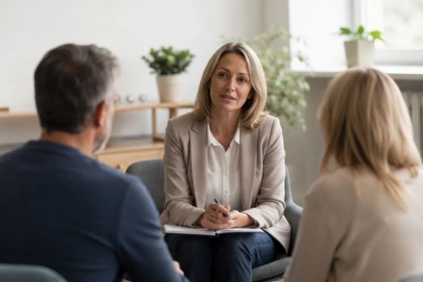 Couple discussing financial arrangement , pensions in divorce Greater London